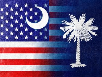 Creative American flag with a crescent moon and palmetto tree.