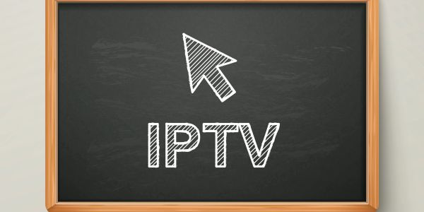 Chalkboard with IPTV and a cursor icon drawn in white chalk.