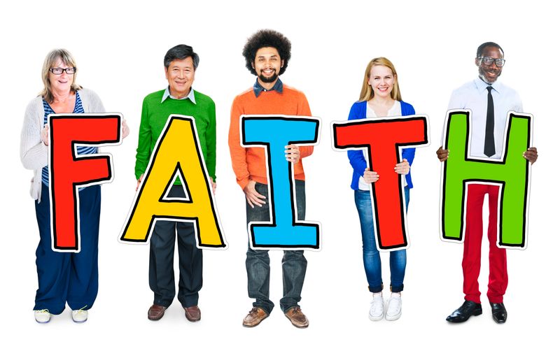 Multiethnic Group of People Holding Word Faith