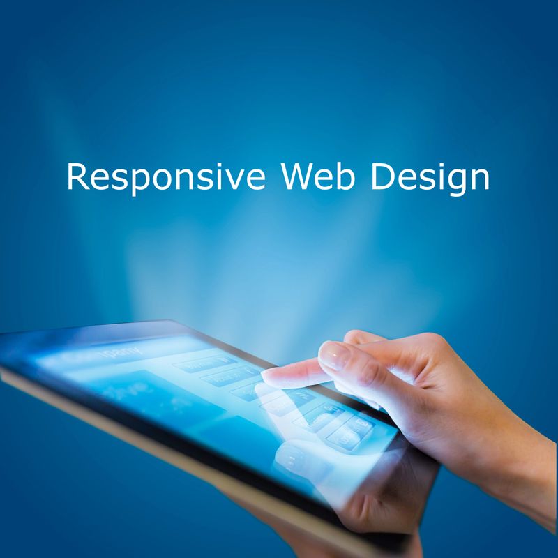 Responsive web design on mobile devices tablet pc on blue background