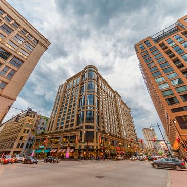 Commercial buildings within the Chicago metro area.