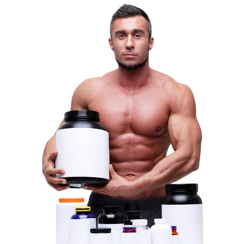 Portrait of a handsome muscular man with sports nutrtion