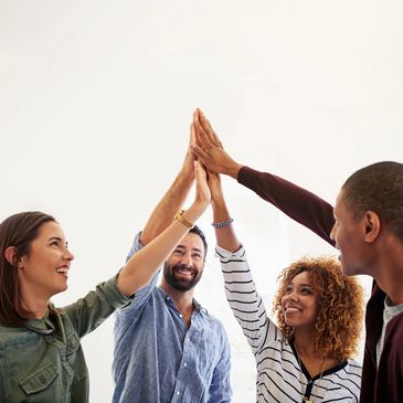 People hands on each other standing