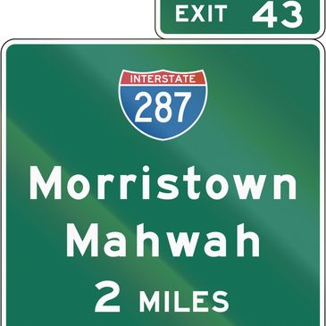Interstate 287 exit sign for Morristown and Mahwah.