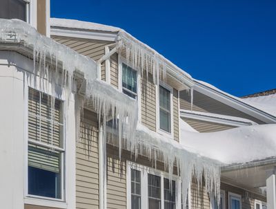 Ice buildup causing stress and separation on an eavestrough system