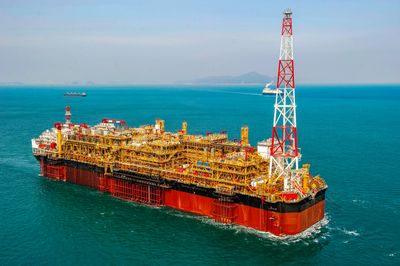 Offshore oil platform FPSO vessel on the ocean.