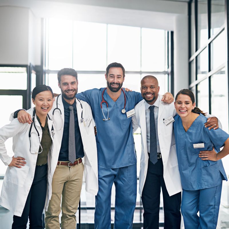 Portrait of a diverse team of doctors working together in a medical institution