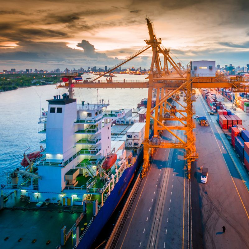 Container ship and cargo logistic the harbor in Asia ,