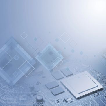 Abstract technology background with circuit board and floating squares.