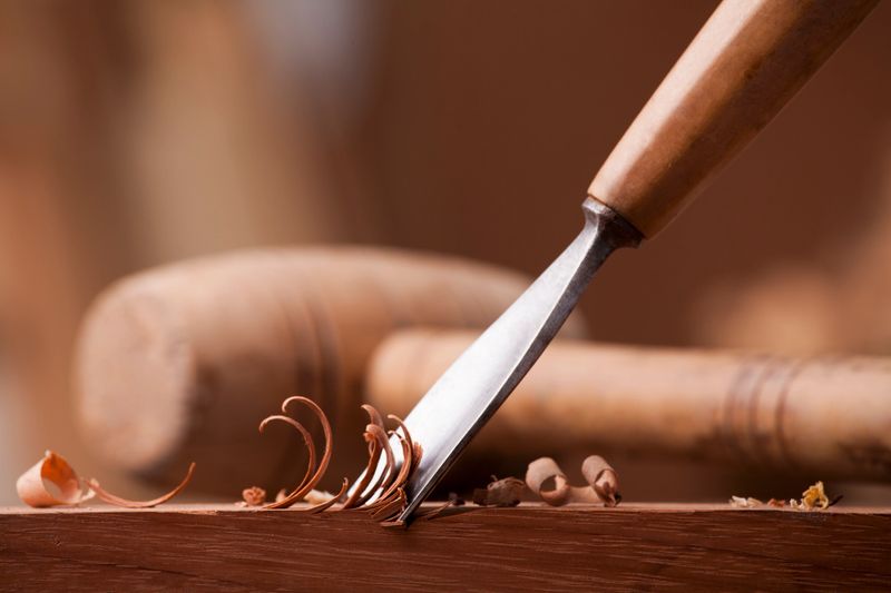 closeup gouge for wood on carpenter workbench