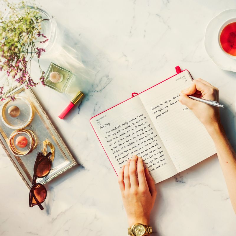 Woman Writing Diary Feminine Glamour Concept