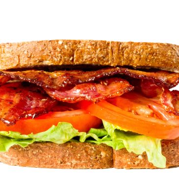 BLT sandwich with bacon, lettuce, and tomato.