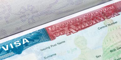 Close-up of a U.S. visa document.