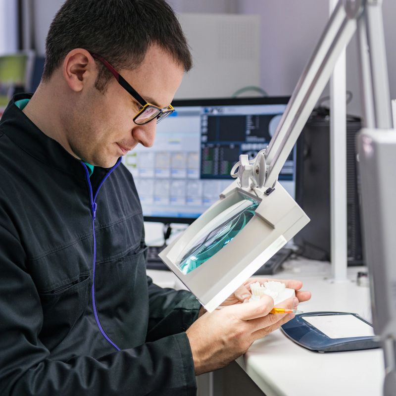 Prosthetic dentistry technician at work in his laboratory