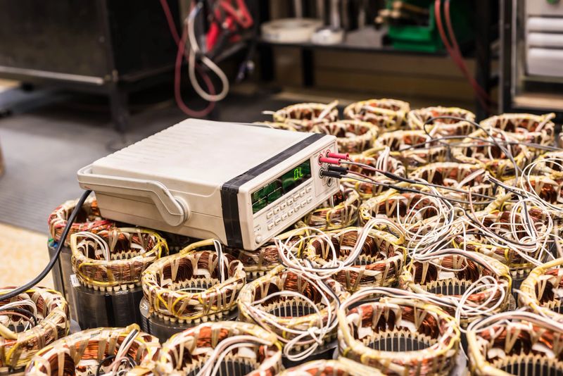 Checking of a copper coils in stators, electric motor device. Electric motor production.