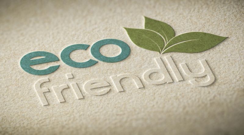3D illustration of an eco friendly label embossed on a paper texture with blur effect. Concept of ecofriendly products or environmental preservation