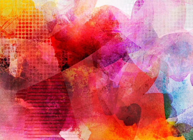 abstract decorative contemporary mixed media artwork, opaque and transparent, digital and analog shapes and textures combined