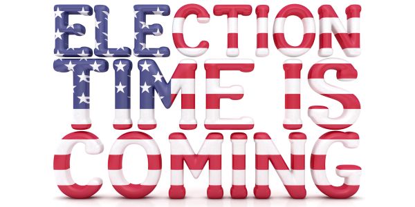 Text reads 'Election time is coming' with an American flag design.