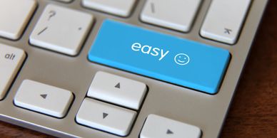 Keyboard with blue "easy" button in place of the shift key