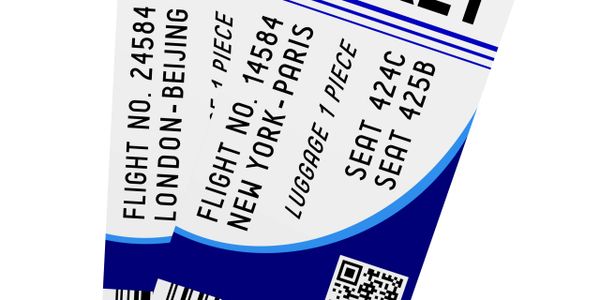 Two airplane tickets for flights from London to Beijing and New York to Paris.