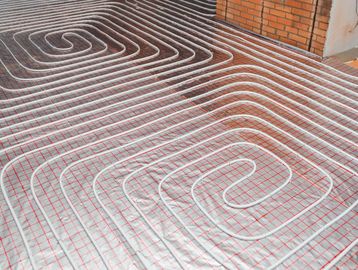 Floor heating pipes laid out in a spiral pattern.