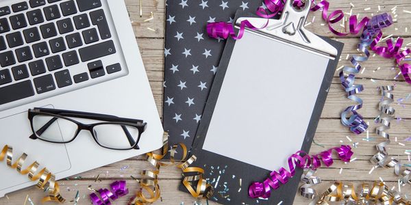 celebratory confetti over workspace