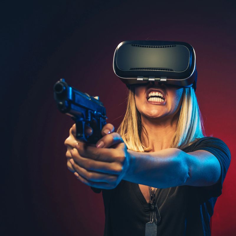 Portrait of a young woman using VR technology.