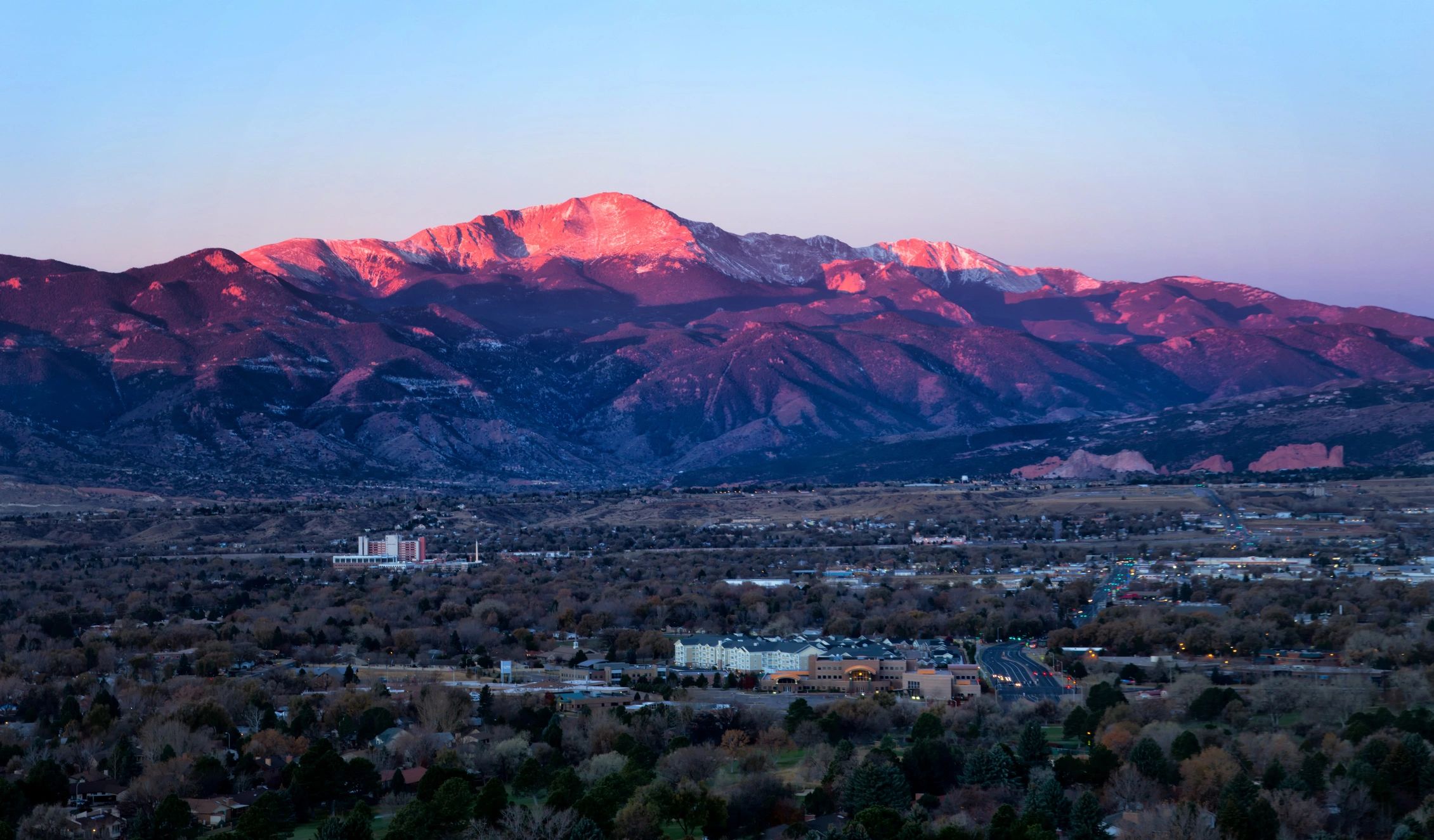 Pikes Peak at sunrise above Colorado Springs