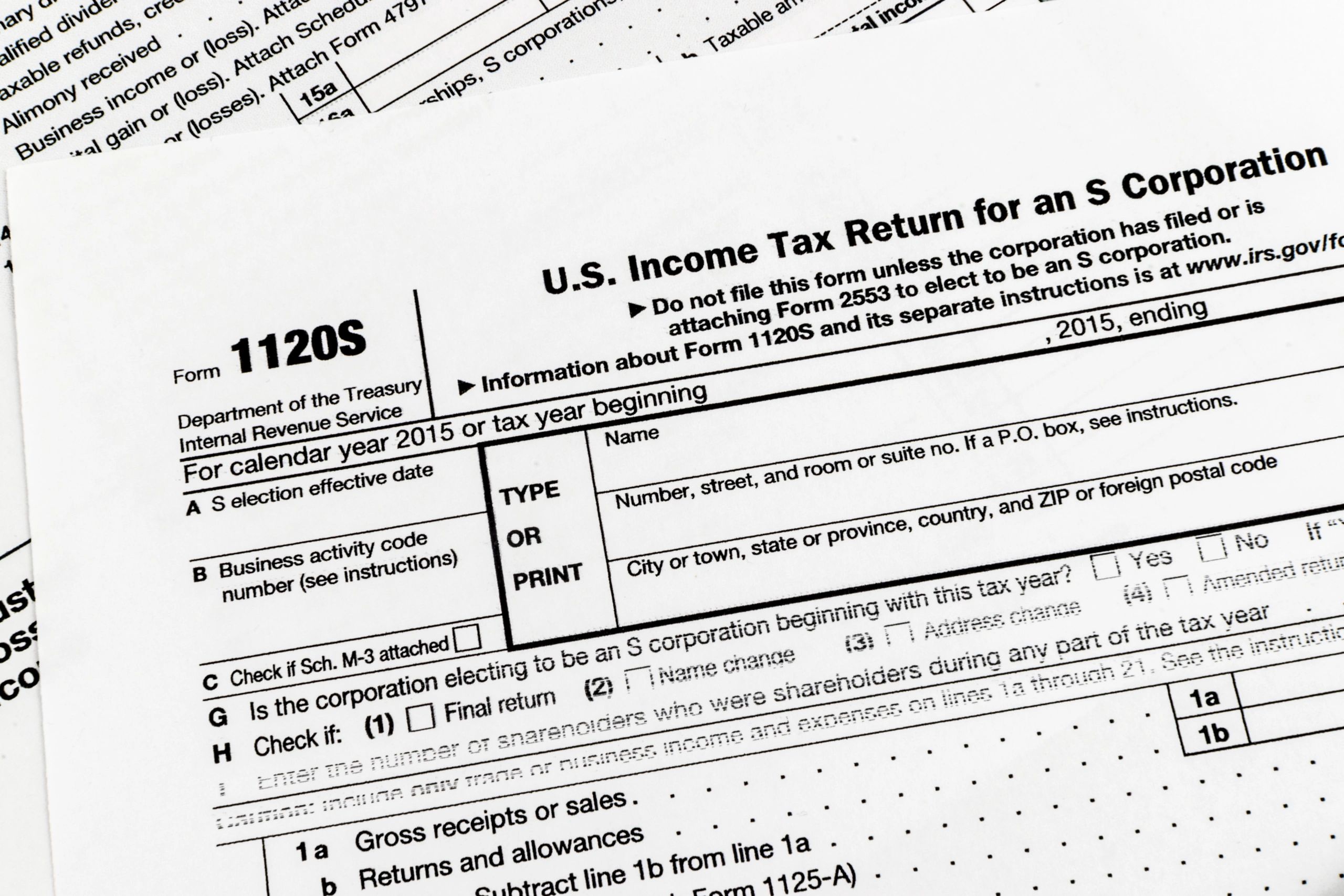 Image of a Form 1120S, tax return for an S-corporation