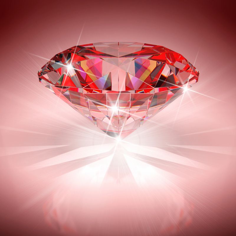 Red diamond in bright light. 3D illustration.