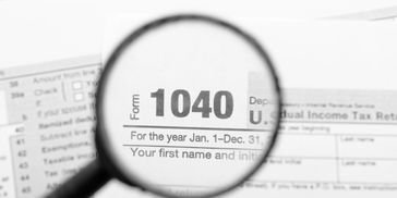 Magnified view of a U.S. Form 1040 tax document.