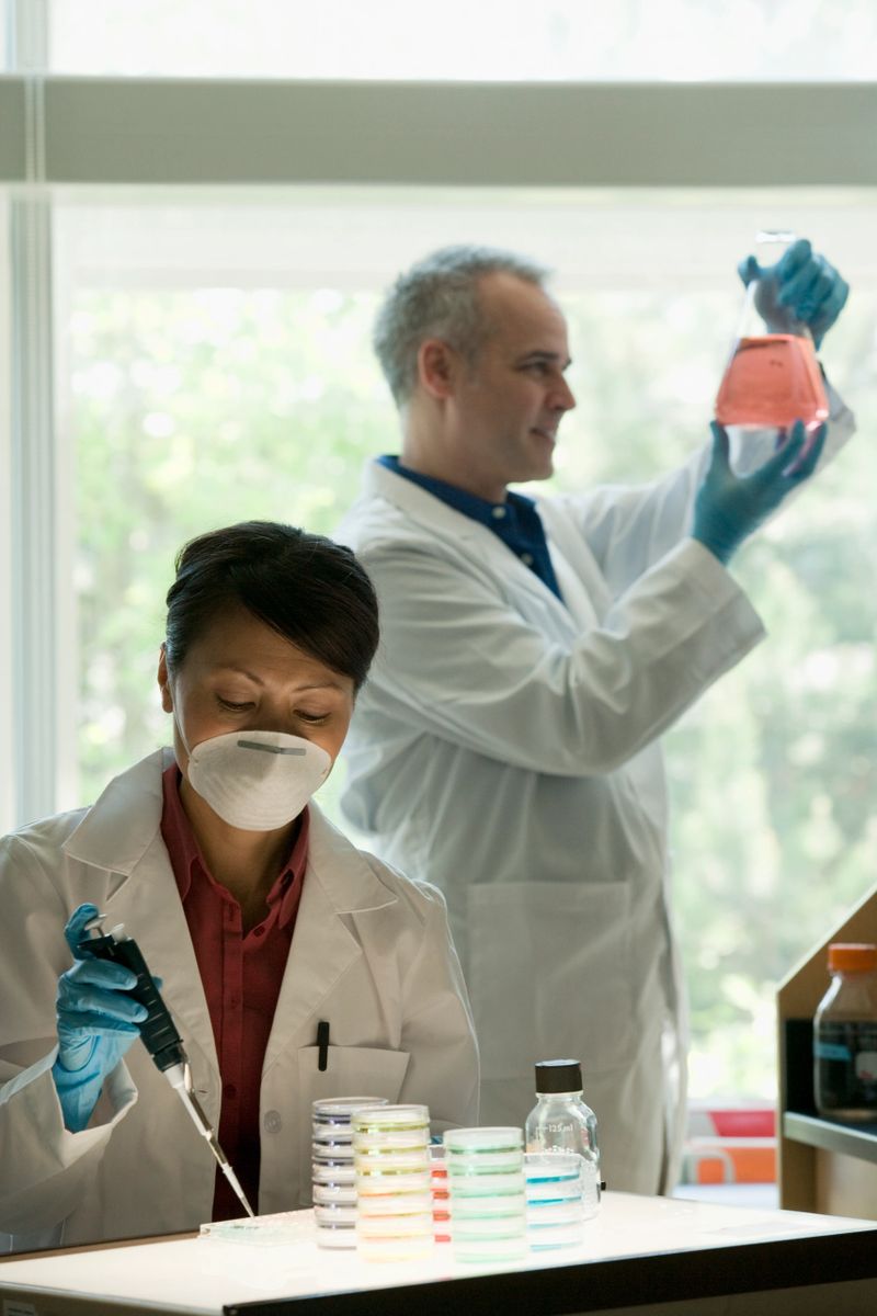 Scientists working together on experiments in laboratory