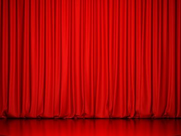 Closed red theater curtain.