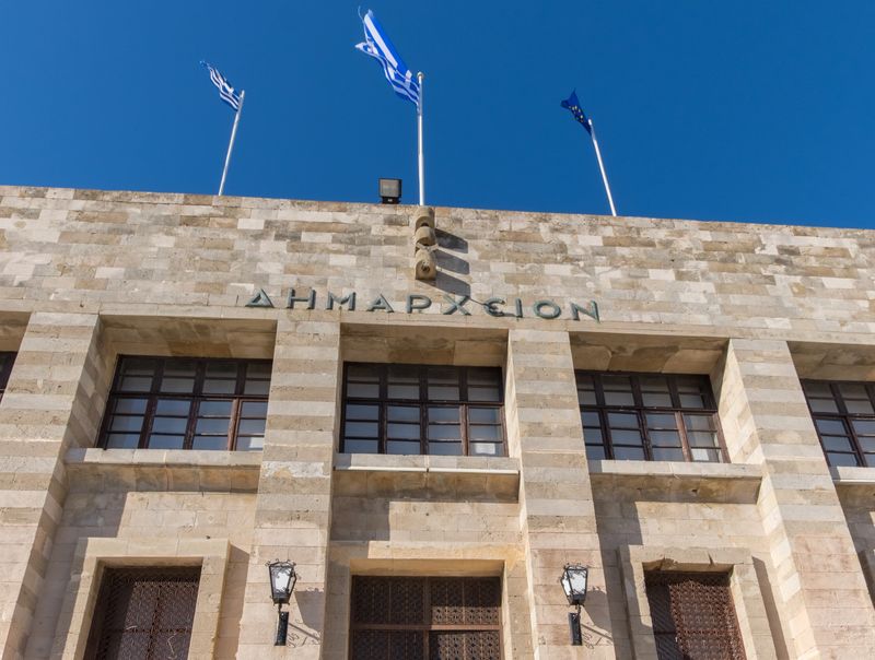 The city hall municipality building in Rhodes Town, Greece