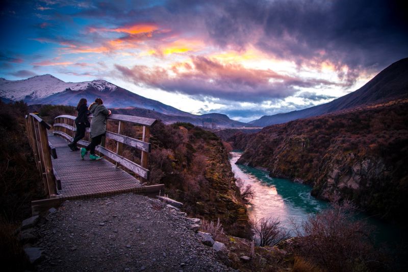 Hike along Kawarau River in winter