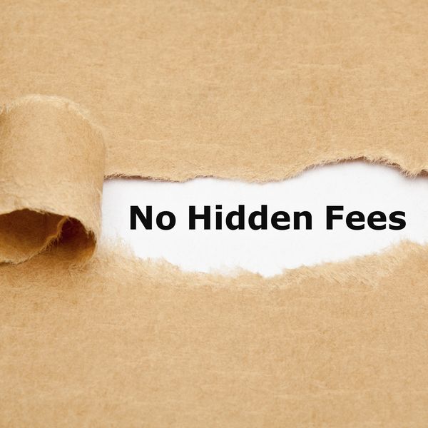 Torn paper reveals the words 'No Hidden Fees'.