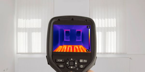 Thermal camera showing radiant floor heating in a modern room.