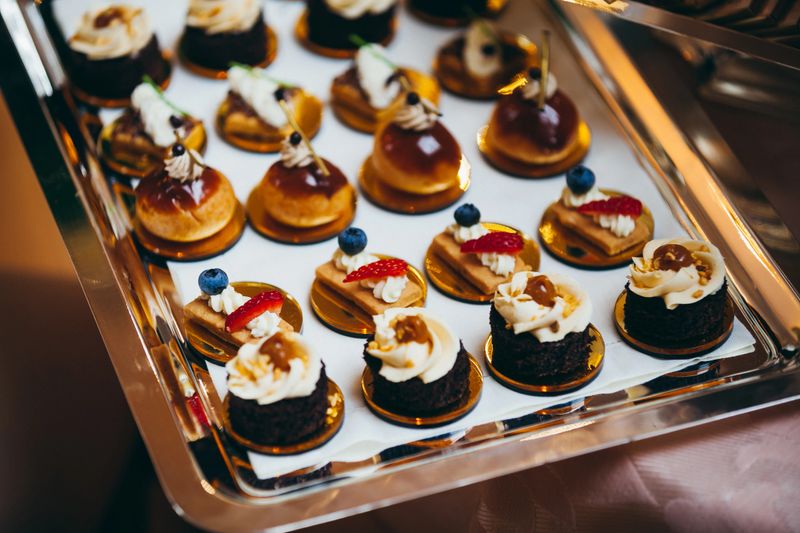 Mini dessert foods during a cocktail wedding parties or events catering