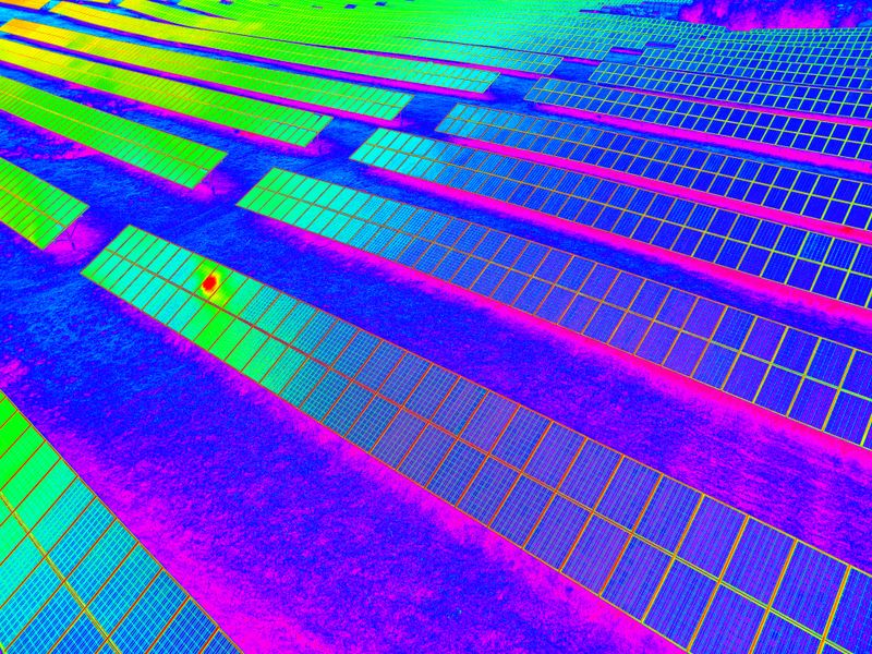 Thermographic aerial view of a photovoltaic park - solar field