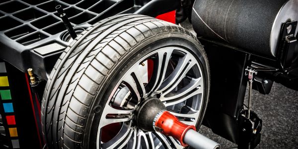 Close-up of a car wheel and tire.