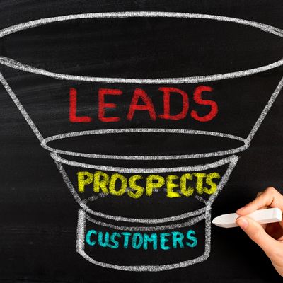 Sales funnel with leads, prospects, and customers.