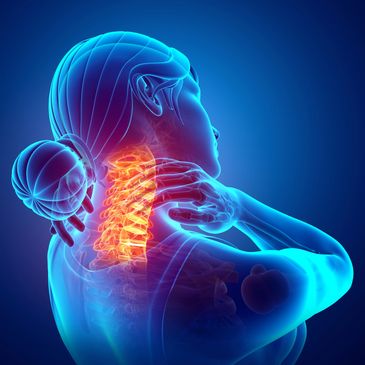 Person gently holding the side of the neck, representing neck pain, stiffness, limited motion, and r