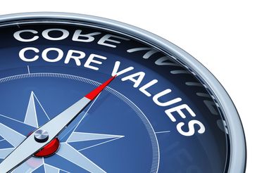Brújula con la indicación 'Core Values'.