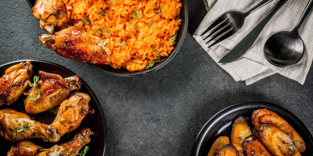Jollof Rice Grilled chicken Fried plantain
