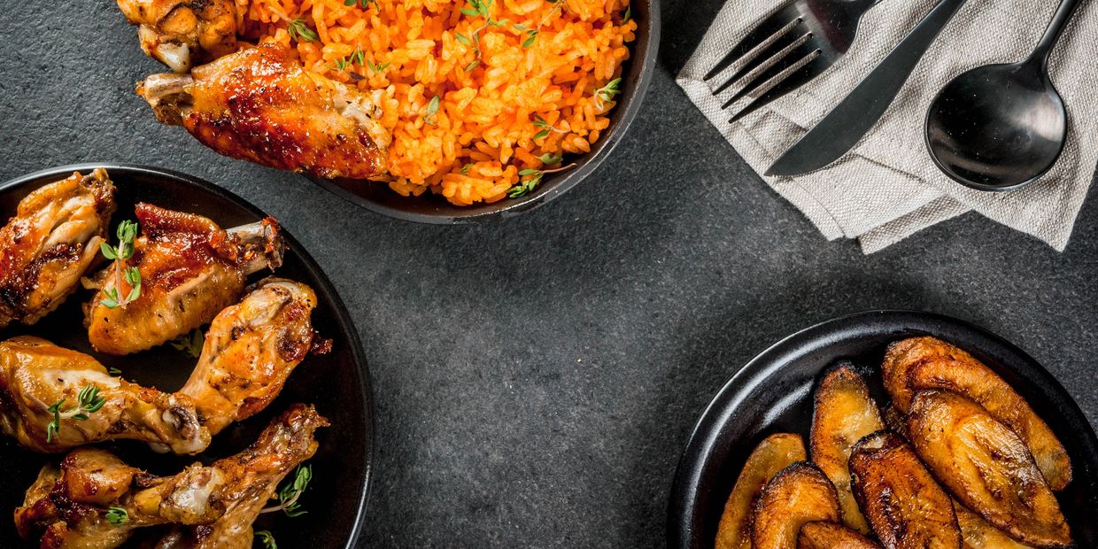 Jollof Rice Grilled chicken Fried plantain