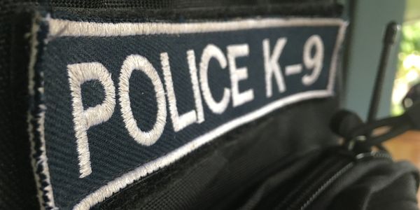 Close-up of a POLICE K-9 patch on a uniform or bag.
