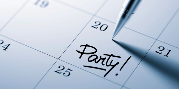 Calendar shows "Party!" written on the 20th.