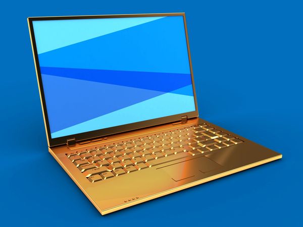 Laptop with blue screen.