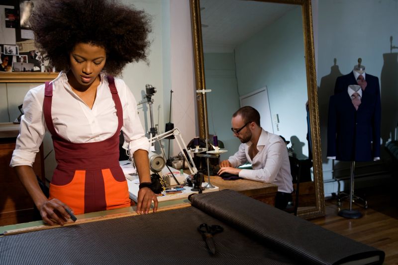 Fashion designers working in fashion studio