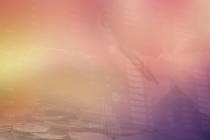 Abstract financial stock numbers chart with graph and business woman in Double exposure style background